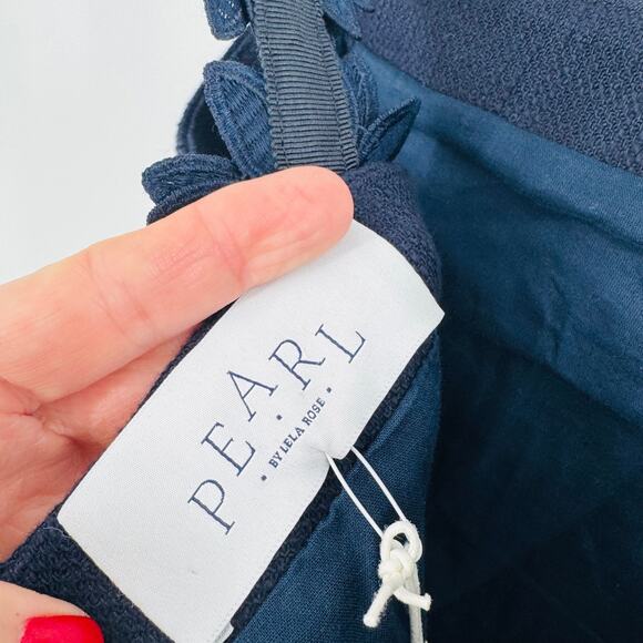 Pearl by Lela Rose NWT Navy Cotton Canvas Floral Strap Column Dress Size 6 - Picture 4 of 12